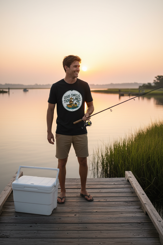 Fishing from pier at sunrise