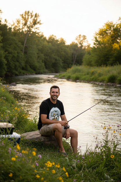 Fishing on riverbank